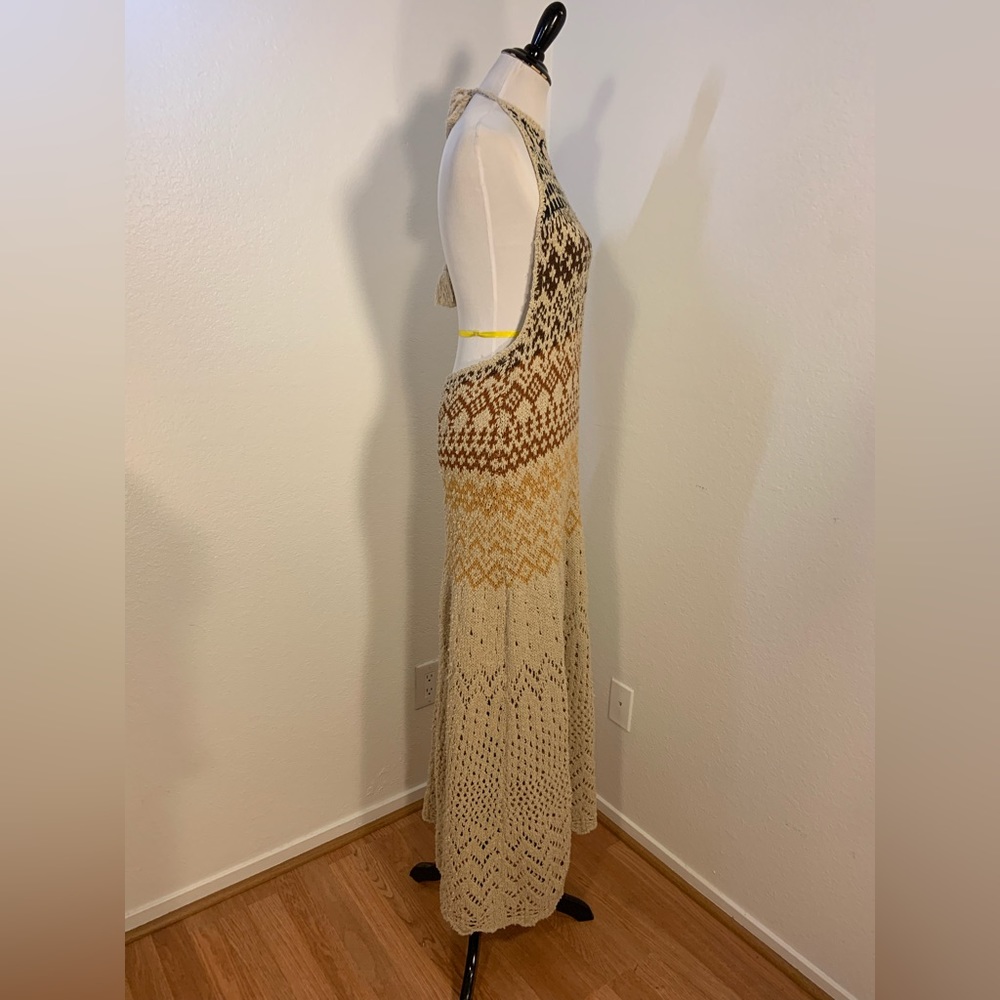 NWOT Free People Ikat Oasis Maxi Dress Halter Crochet Print Knit Backless Ivory - Picture 11 of 12